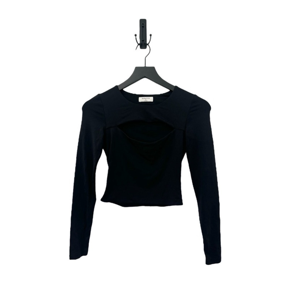 ARITZIA BABATON Watt Cut-Out Long-Sleeve Crop Top in Black - Picture 2 of 2